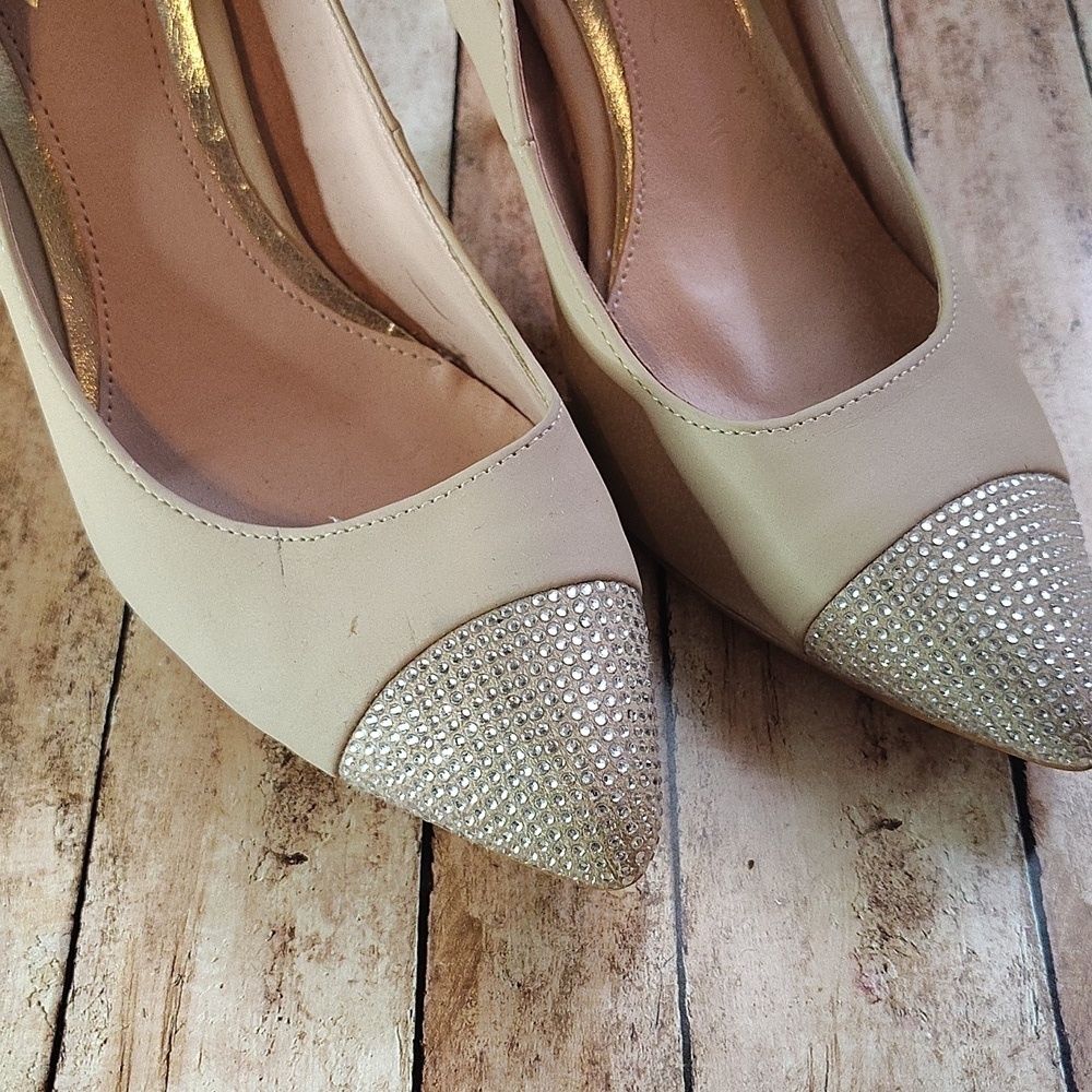 Glaze Beige Heels with Sparkling Toe - Picture 3 of 5